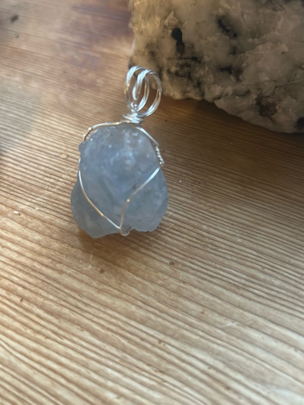 Handmade Light Blue Wire-Wrapped Crystal Pendant - Women Jewelry